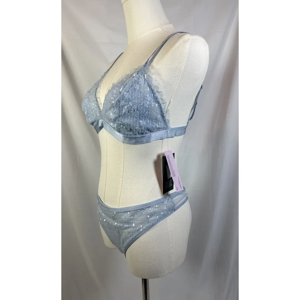 Wild Fable Women’s Size Large Bra And Panty Sequins Set Light Blue Super Cute